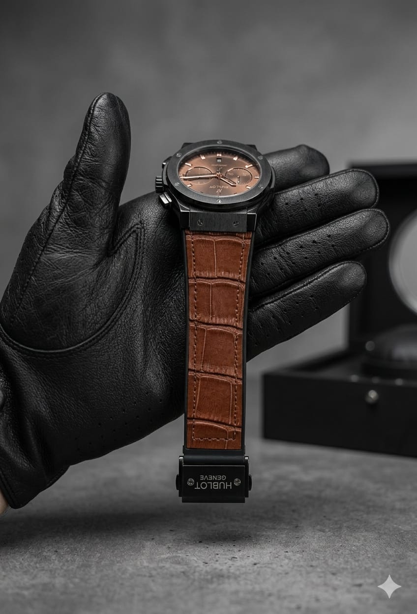 Hublot Luxury Brown Dial Men’s Watch with Premium Leather Strap – Stylish & Elegant Wrist Watch