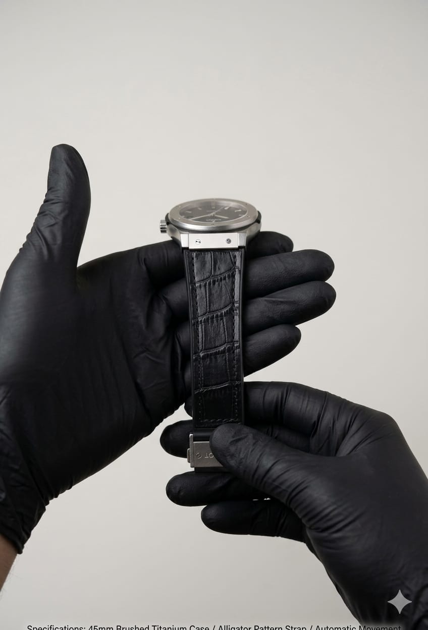 Hublot Luxury Silver Dial Men’s Watch with Premium Black Leather Strap – Stylish & Elegant Wrist Watch